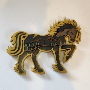 Horse Stallion 3D Carving Forest Animal Crafts Ornament Home Decor Equestrian